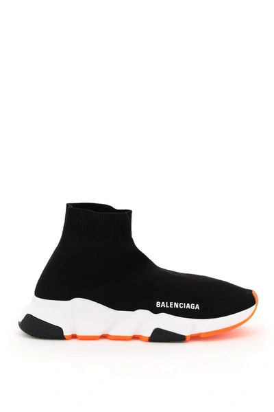 Shop Balenciaga Stretch Knit Speed Sneakers In Blac Wh Blac F Orang