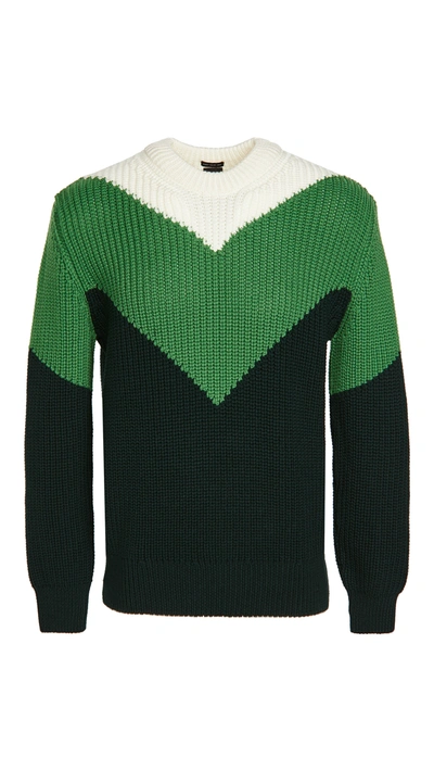 Shop Hugo Boss Maradeo All Over Rib Structure Sweater In Green/white