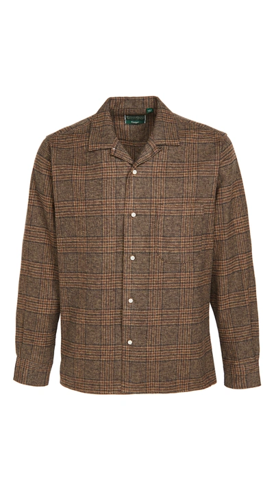 Shop Gitman Vintage Cotton Tweed Check Camp Collar Shirt In Brown