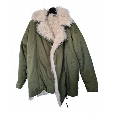 Pre-owned Topshop Faux Fur Parka In Green