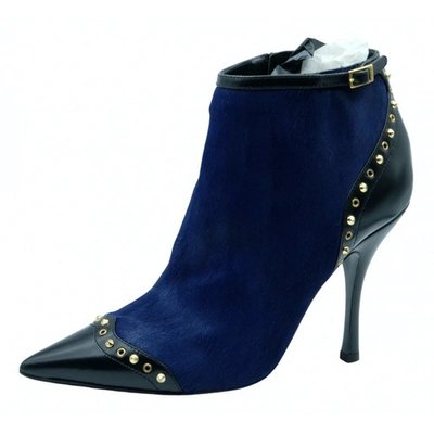 Pre-owned Dsquared2 Pony-style Calfskin Ankle Boots In Blue