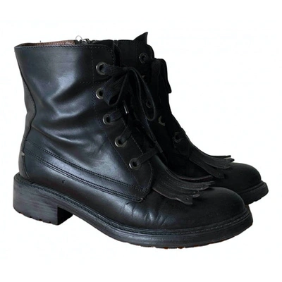 Pre-owned Hugo Boss Leather Biker Boots In Black