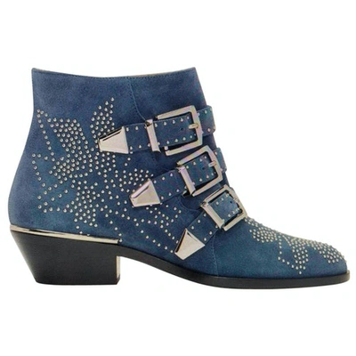 Pre-owned Chloé Susanna Blue Suede Ankle Boots