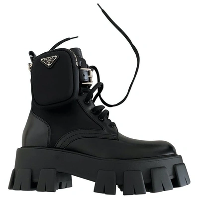 Pre-owned Prada Monolith Black Leather Boots