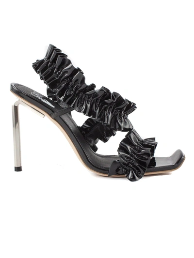 Shop Off-white Allen Black Leather Ruffle Sandal In Nero