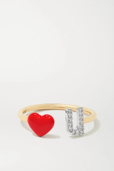 Shop Alison Lou Love U 14-karat Gold, Diamond And Enamel Ring
