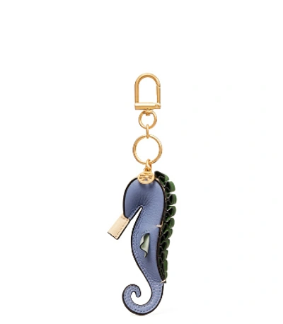 Shop Tory Burch Origami Seahorse Key Ring In Bluewood