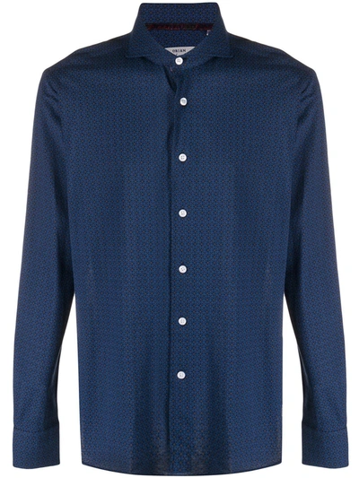 Shop Orian Tile-print Long Sleeved Shirt In Blue