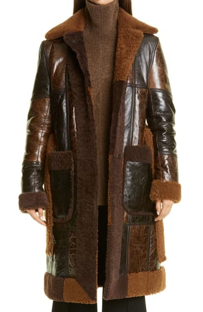 Shop Peter Do Colorblock Reversible Genuine Shearling Coat In Camel/dark Brown