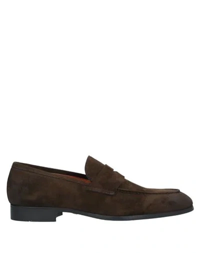Shop Santoni Man Loafers Dark Brown Size 8.5 Soft Leather
