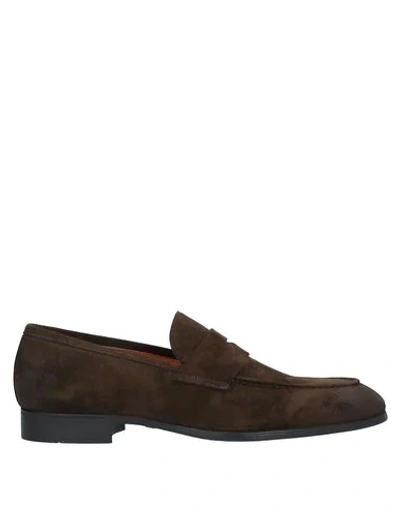 Santoni Suede Carlo Penny Loafers In Brown