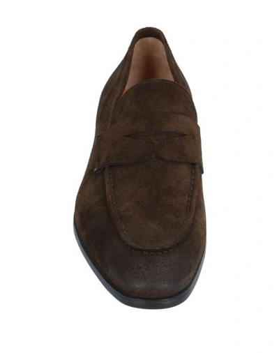 Santoni Suede Carlo Penny Loafers In Brown