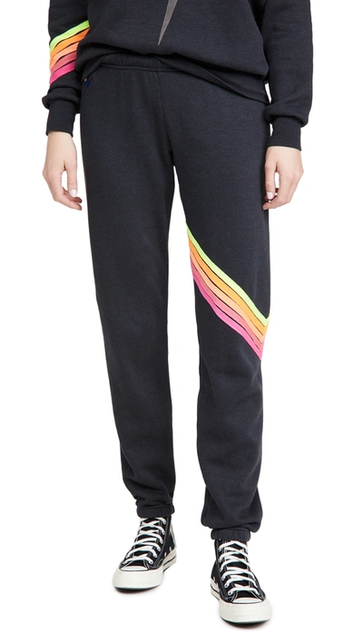 Shop Aviator Nation Chevron 5 Stripe Sweatpants In Charcoal/neon