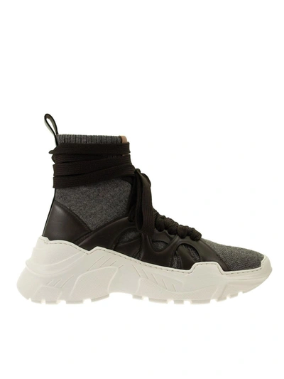 Shop Agnona Leather And Fabric Sock Sneakers In Black