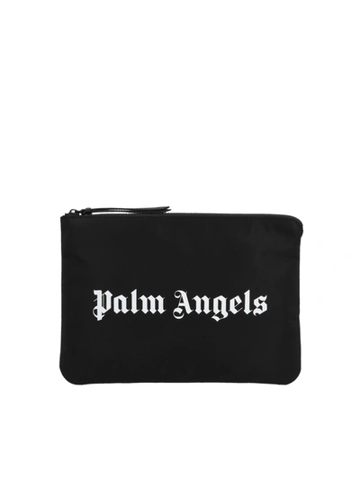 Shop Palm Angels Logo Clutch Bag In Black In White