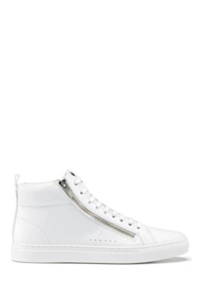 Shop Hugo Boss - High Top Trainers In Nappa Leather With Side Zips - White