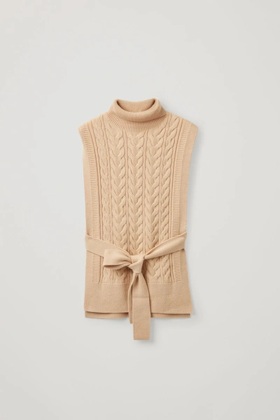 Shop Cos Cable Knit Roll-neck Belted Vest In Beige