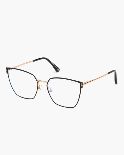 Shop Tom Ford Black & Goldtone Square Blue Light Glasses Sunglasses | Metal/microfiber