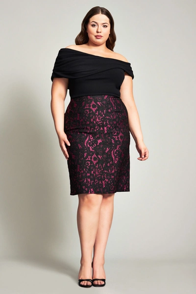 Shop Tadashi Shoji Kei Off-shoulder Dress-plus Size In Black/blossom