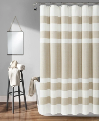 Shop Lush Decor Cape Cod Stripe Yarn Dyed Cotton 72" X 72" Shower Curtain In Taupe
