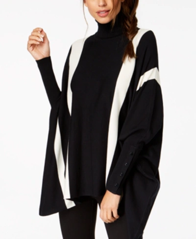 Shop Alfani Striped Poncho Sweater, Created For Macy's In Black/cloud