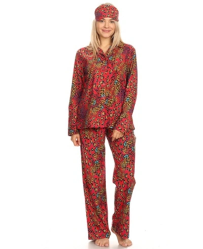 Shop White Mark 3-piece Cozy Pajama Set In Red Cheetah