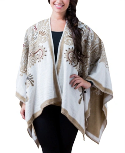 Shop Simply Natural Women's Embroidered Alpaca Reversible Kimono In Camel