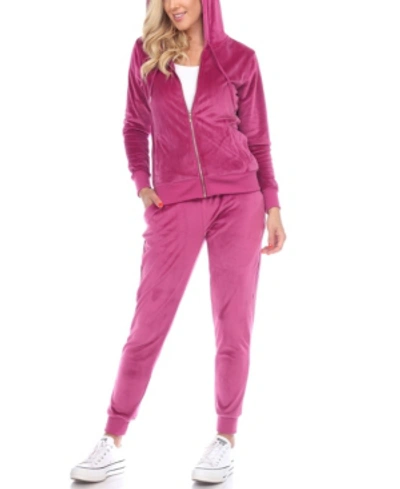 Shop White Mark Women's Velour Tracksuit Loungewear 2pc Set In Dark Pink