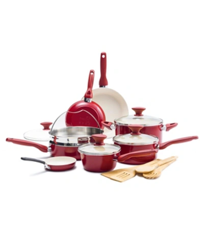 Shop Greenpan Rio Ceramic Nonstick Cookware Set, 16 Piece In Red