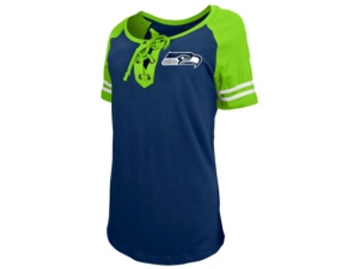 Shop 5th & Ocean Seattle Seahawks Women's Logo Lace Up T-shirt In Navy