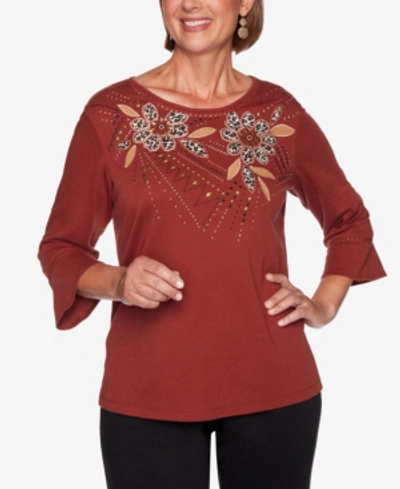Shop Alfred Dunner Women's Plus Size Catwalk Animal Print Floral Top In Terracotta
