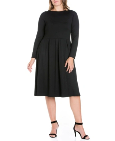 24seven Comfort Apparel Plus Womens Pleated Short Sleeve Fit & Flare Dress In Black