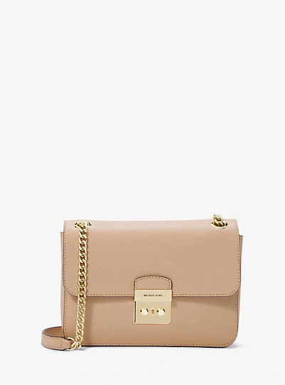Brandi Medium Saffiano Leather Shoulder Bag In Natural