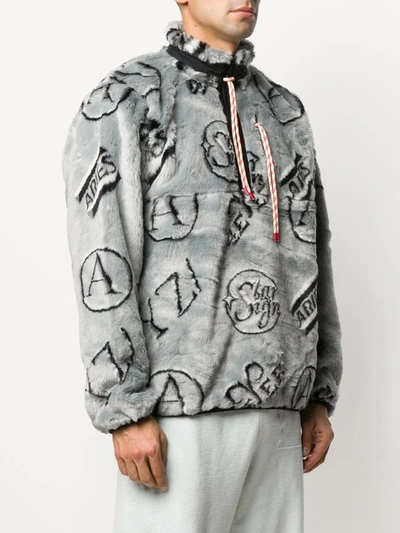 Shop Aries Faux-fur Graphic-print Sweatshirt In Grey