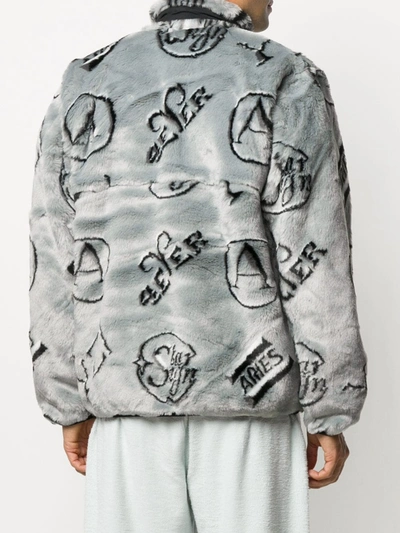 Shop Aries Faux-fur Graphic-print Sweatshirt In Grey