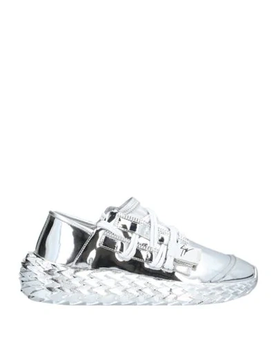 Shop Giuseppe Zanotti Woman Sneakers Silver Size 8 Soft Leather, Textile Fibers