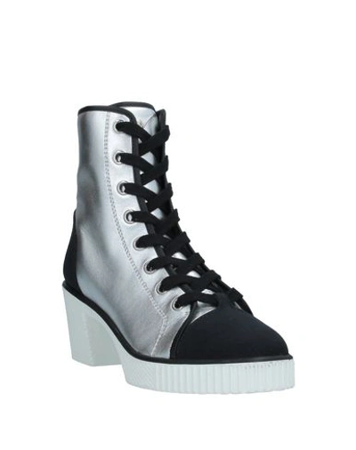 Shop Giuseppe Zanotti Woman Ankle Boots Silver Size 6 Soft Leather, Textile Fibers