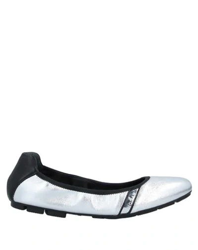 Shop Hogan Woman Ballet Flats Silver Size 6 Soft Leather, Rubber