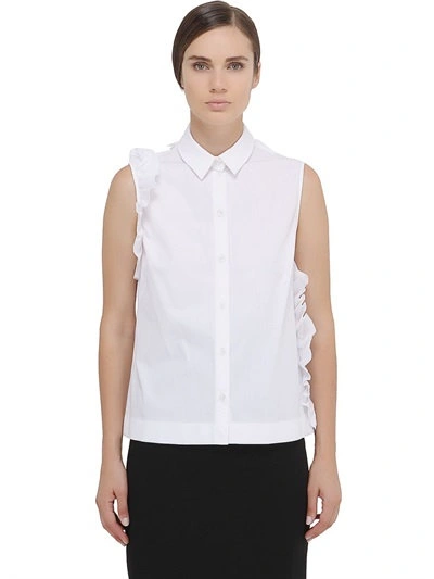 Shop Simone Rocha Sleeveless Ruffled Cotton Poplin Shirt In White