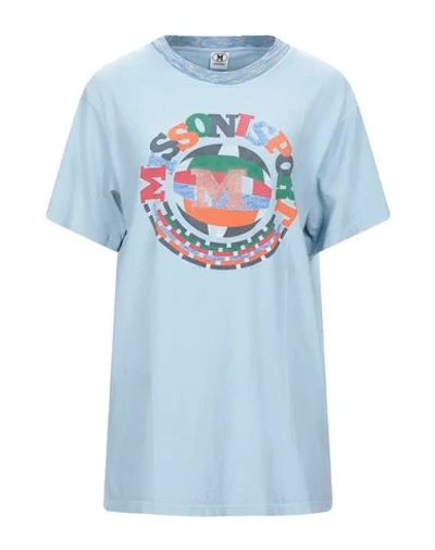 Shop M Missoni Woman T-shirt Sky Blue Size L Cotton