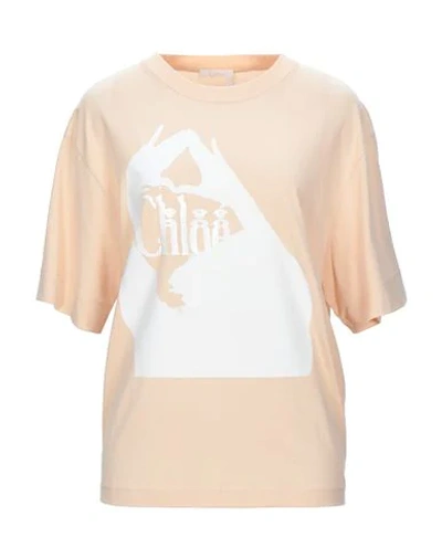 Shop Chloé Woman T-shirt Sand Size S Cotton In Beige