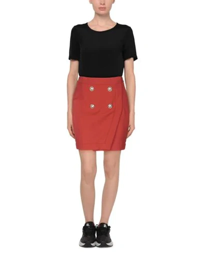 Shop Balmain Woman Mini Skirt Brick Red Size 8 Viscose, Wool