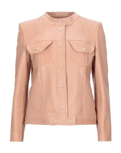 Shop Gucci Leather Jacket In Pale Pink