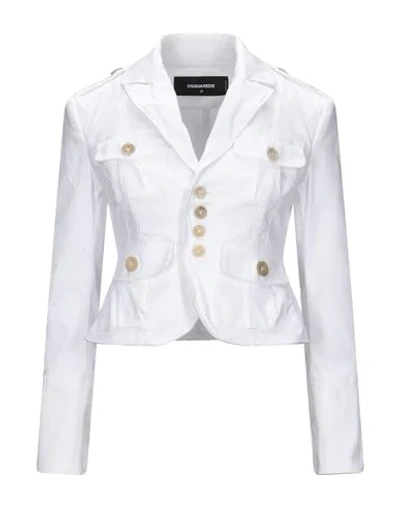 Shop Dsquared2 Woman Blazer White Size 4 Cotton, Elastane