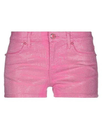 Shop Versace Denim Shorts In Fuchsia