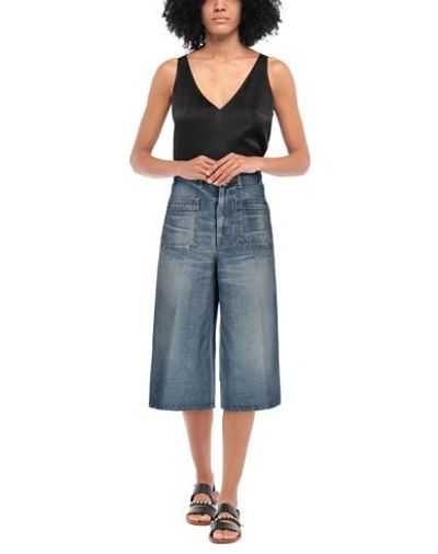 Shop Celine Woman Denim Cropped Blue Size 26 Cotton