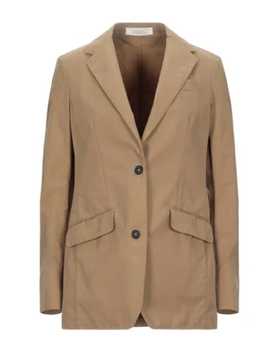 Shop Massimo Alba Woman Blazer Camel Size S Cotton In Beige