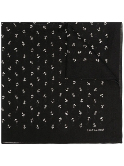 Shop Saint Laurent Anchor-print Bandana Scarf In Black