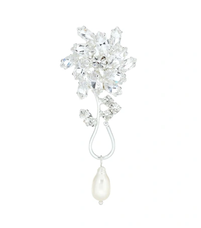 Shop Magda Butrym Borage Single Crystal-embellished Earring With Pearl In Silver