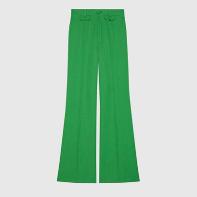 Shop Gucci Wool Twill Flare Pant In Green